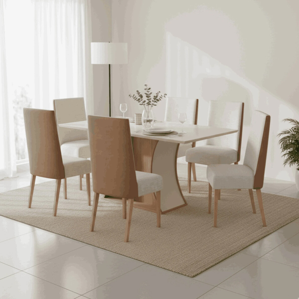 JUEGO DE COMEDOR MESA Y 6 SILLAS TAPIZADAS 