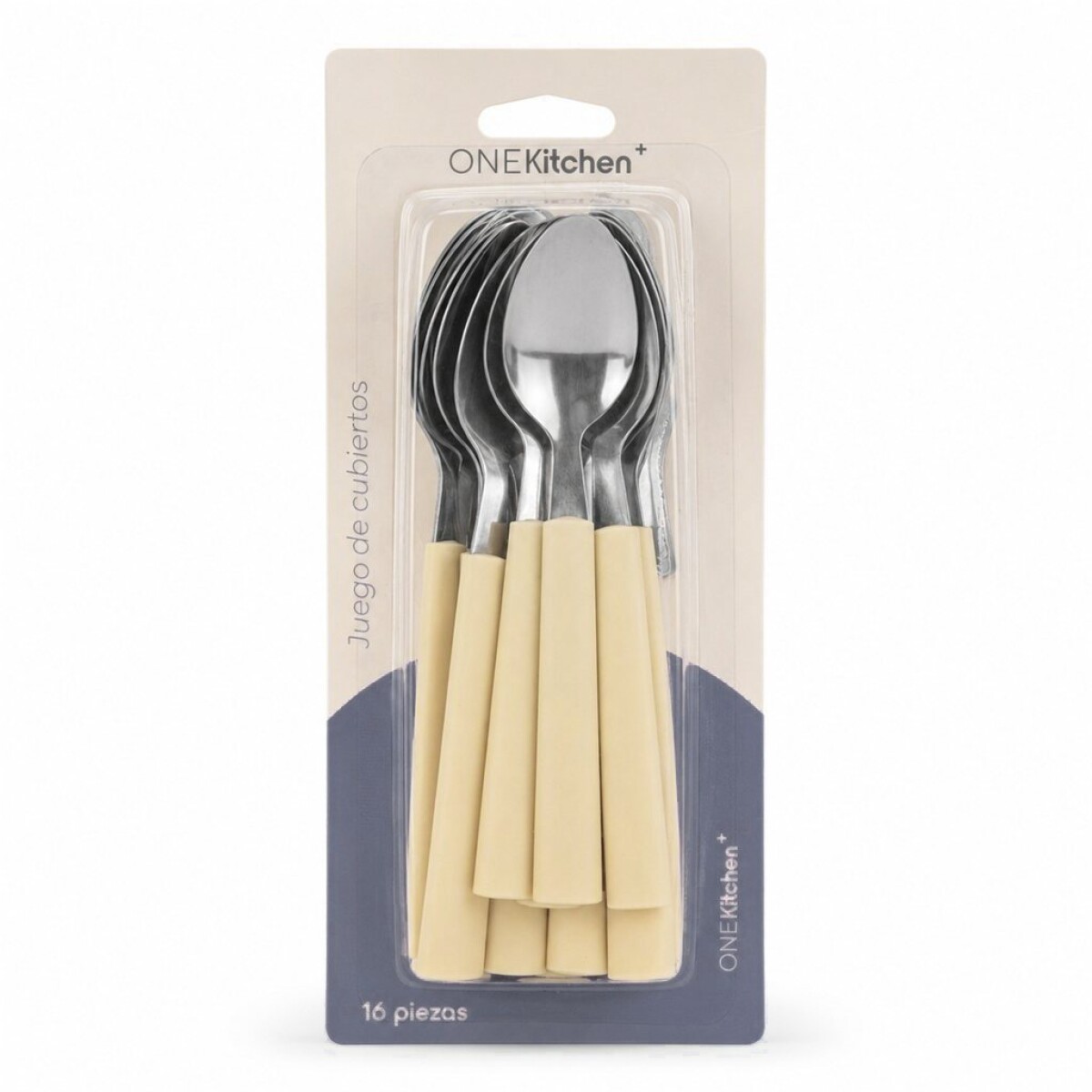 JUEGO DE CUBIERTOS 16PZAS MANGO PLASTICO CREMA 