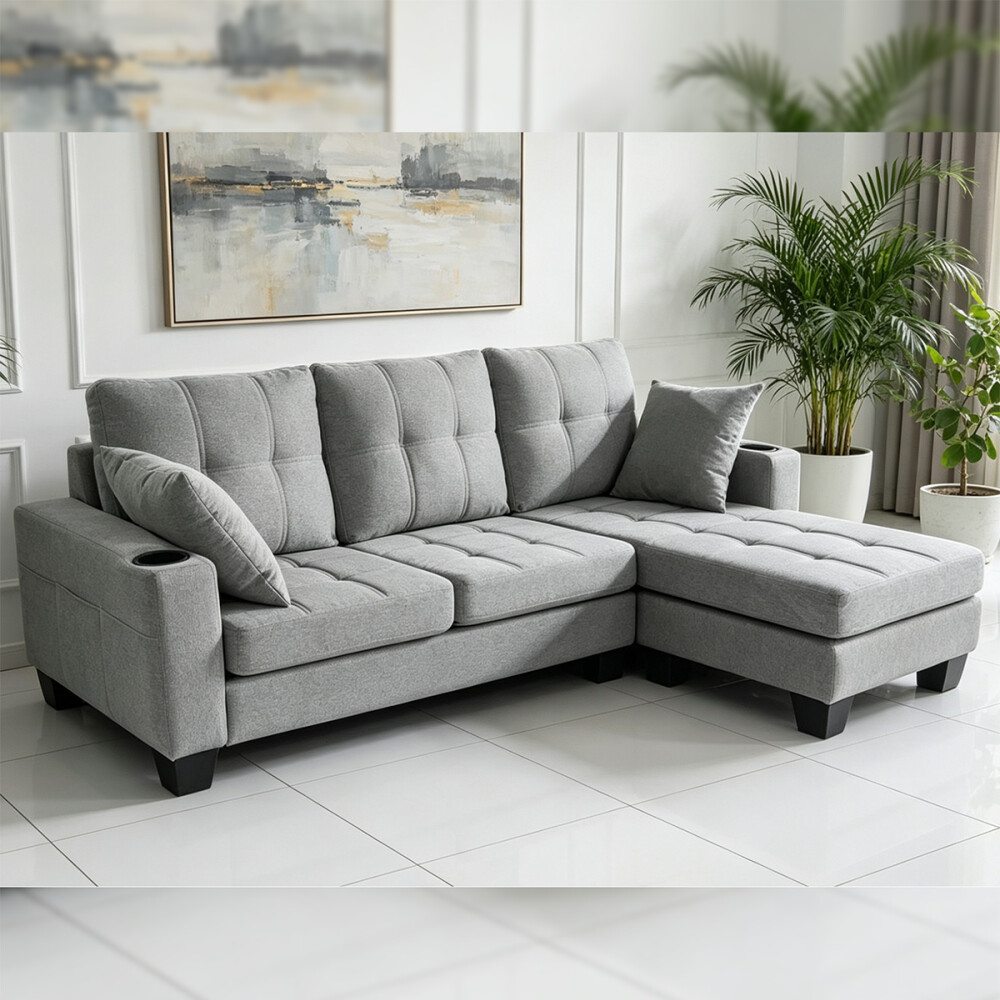 SOFÁ SILLÓN CON CHAISE Gris