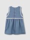 Vestido Lino Con Tiras Bordadas En Contr Azul Medio Claro