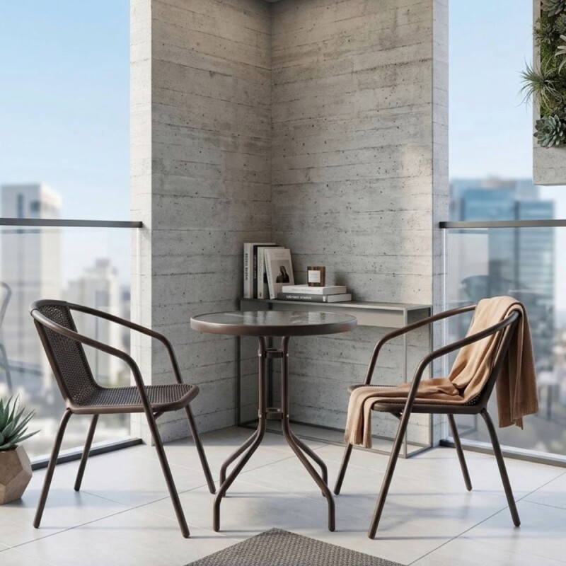 JGO DE MESA RED VIDRIO P/JARDIN MARRON 3PZAS Unica