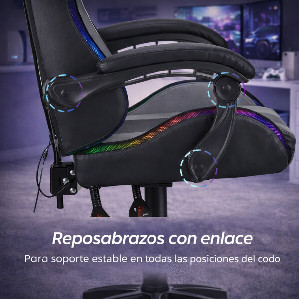 Silla Gamer Con Luces Led Rgb Ergonómica Y Reclinable 120kg GRIS