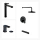 Juego Completo De Griferia Para Baño, Incluye Lavatorio Alto Apertura En Frio, Bidet Y Ducha De Embutir, Negro Mate, Linea Alass NEGRO