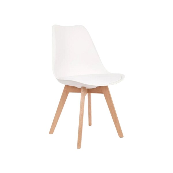 Silla de Comedor Nórdica Estilo Eames de Madera Acolchonada Color Blanco Silla de Comedor Nórdica Estilo Eames de Madera Acolchonada Color Blanco