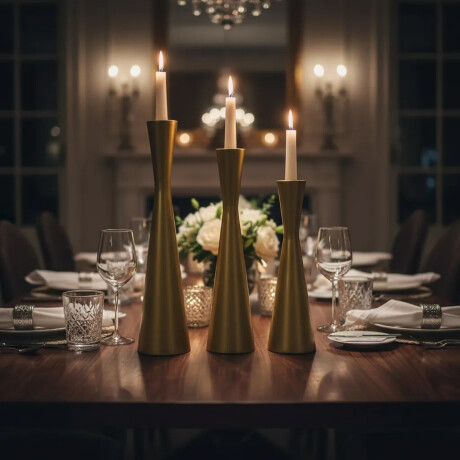 Set X3 Candelabros Metal Portavelas Iluminación Decoración Dorado