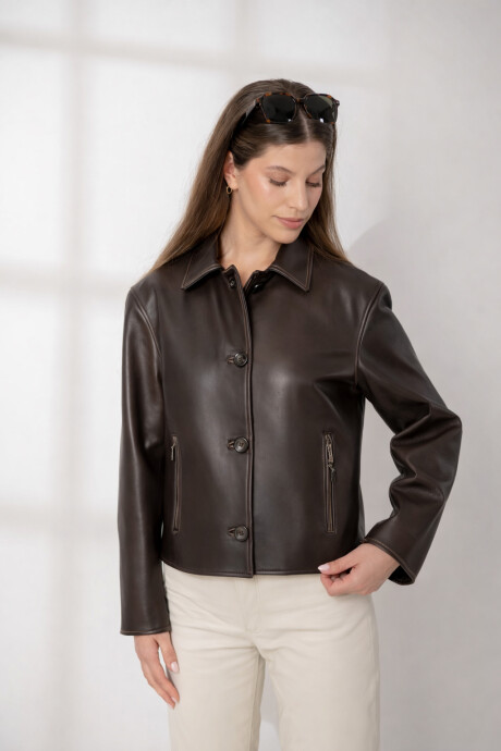 Chaqueta de cuero Luz Choco gastado