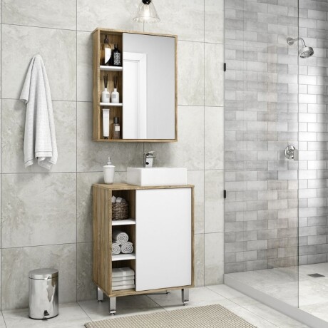 MUEBLE DE BAÑO 60 CM CON BACHA BLANCA Y ESPEJO MUEBLE DE BAÑO 60 CM CON BACHA BLANCA Y ESPEJO