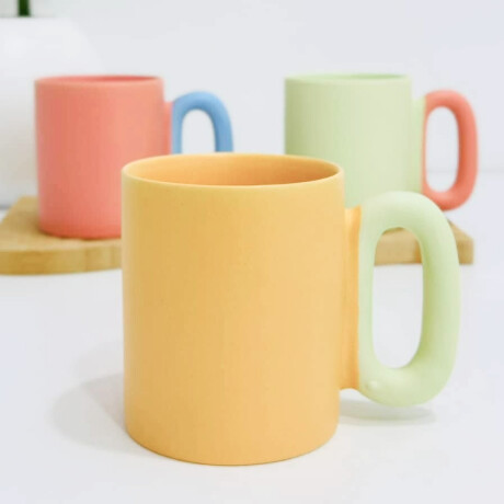 Taza Cerámica Color Pastel Asa Grande Amarillo