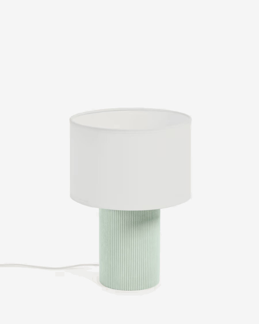 Lámpara de mesa Bianella de pana turquesa