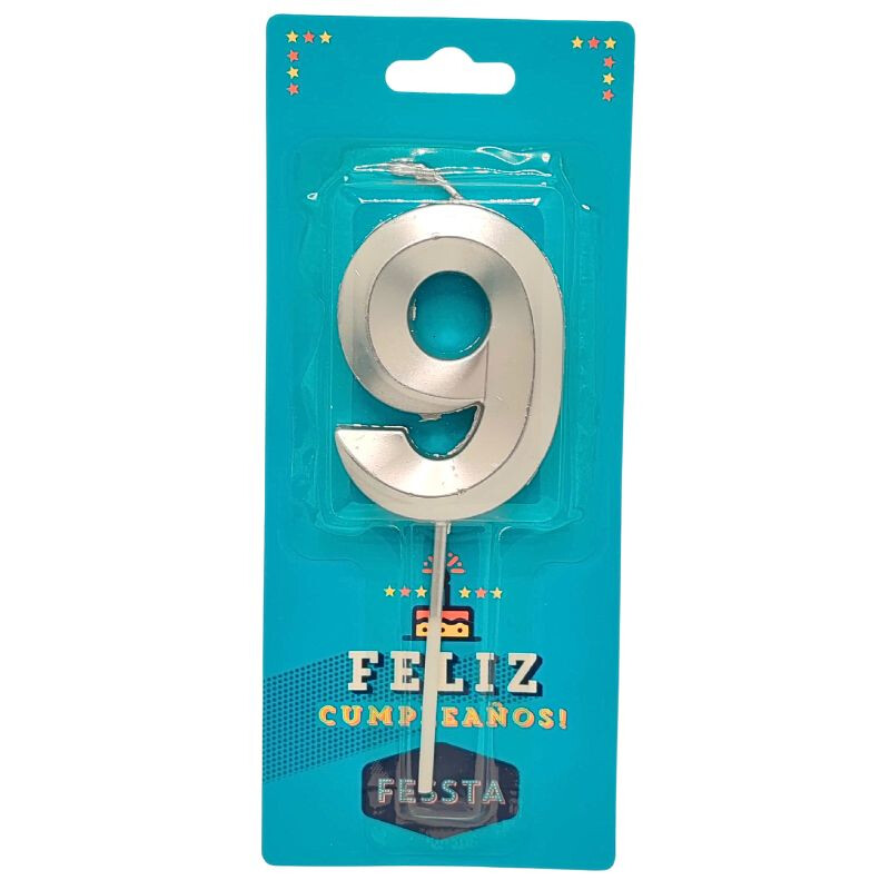 Vela Número 3D Grande Plateada NUEVE