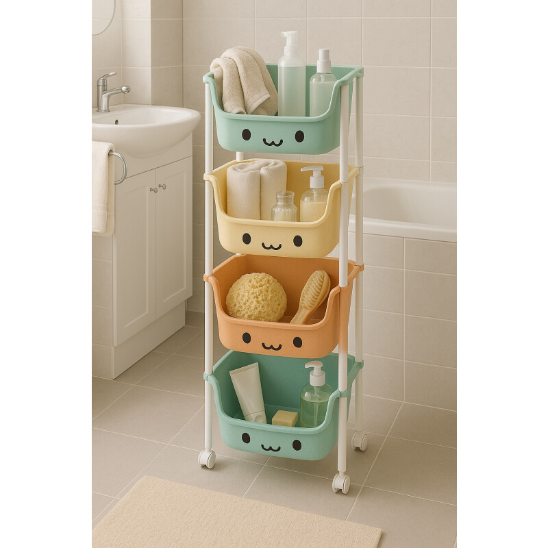 Organizador Plástico De Colores Con Ruedas 4 Estantes P/niño Organizador Plástico De Colores Con Ruedas 4 Estantes P/niño