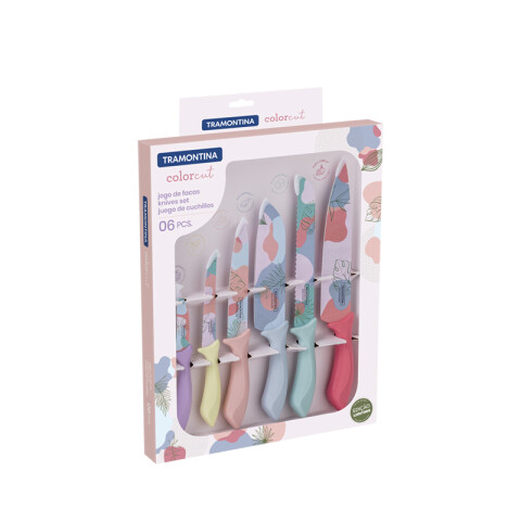 Juego 6 cuchillos "COLORCUT" con diseño de plantas -TRAMONTINA TN9706