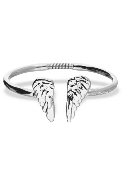 PULSERA RÍGIDA ALEACIÓN DE METALES BAÑADO EN PLATA CON DETALLE DE ALAS EN LOS EXTREMOS Pulsera