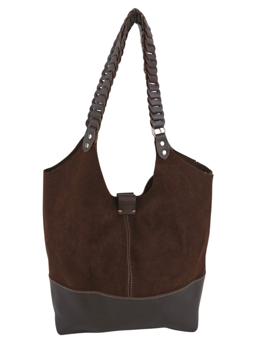 Tote bag de cuero con gamuza - Chocolate 