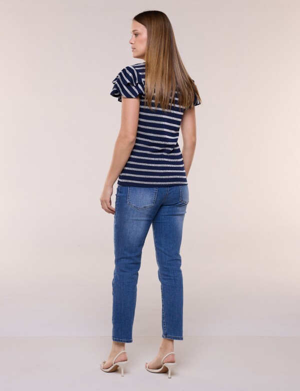 Remera Lineas Con Volantes En Mangas AZUL/BLANCO