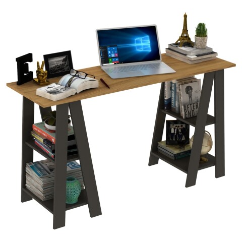 [OUTLET] Escritorio CAPI - Diseño minimal con caballete y estantes [Madera hinchada por humedad] [OUTLET] Escritorio CAPI - Diseño minimal con caballete y estantes [Madera hinchada por humedad]