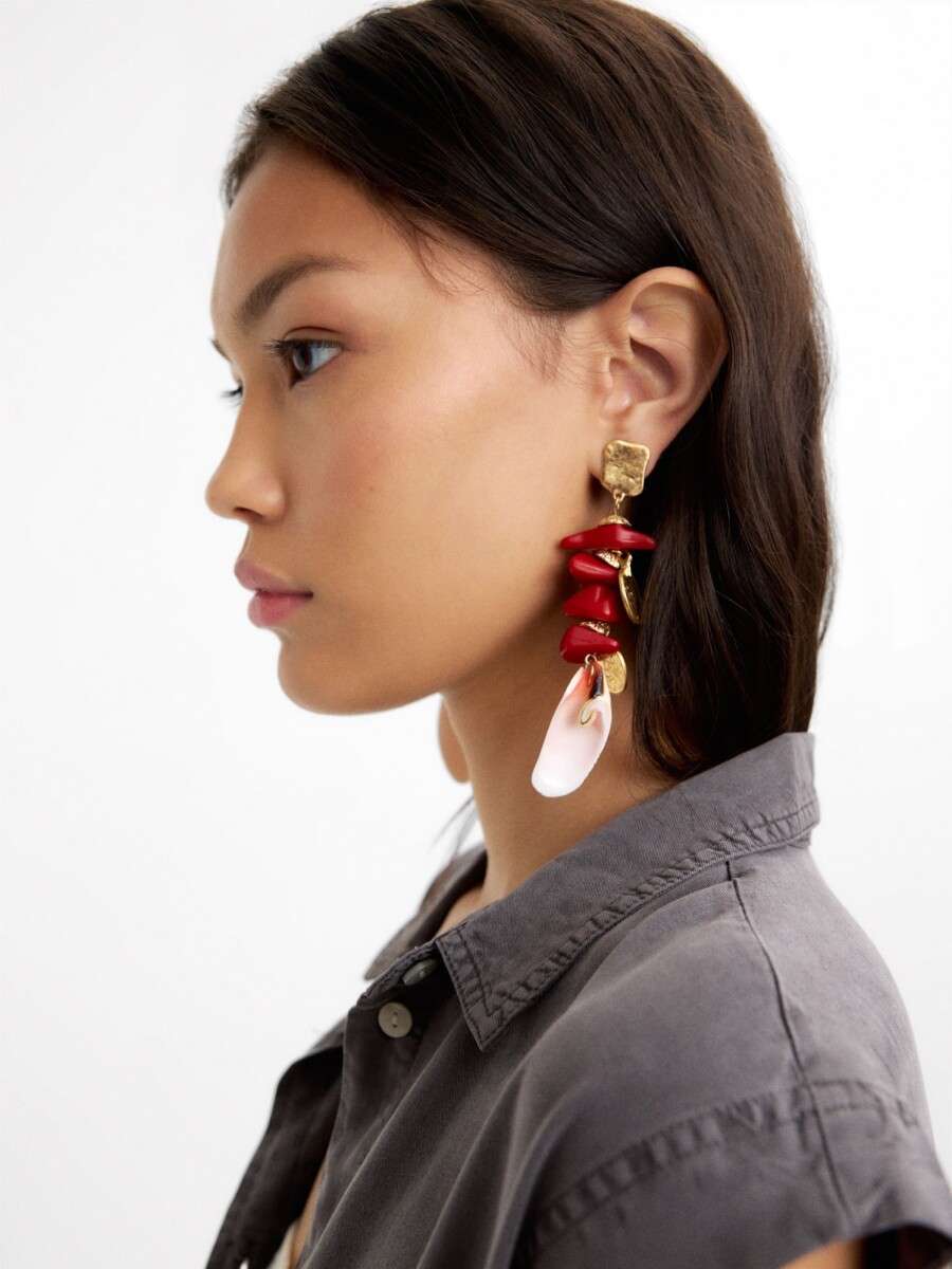 Pendientes Largos Maxi De Conchas rojo