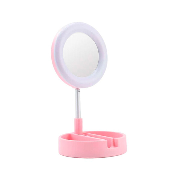 Espejo Con Aro Luz Led Selfie Soporte Celular Maquillaje Variante Color Rosa