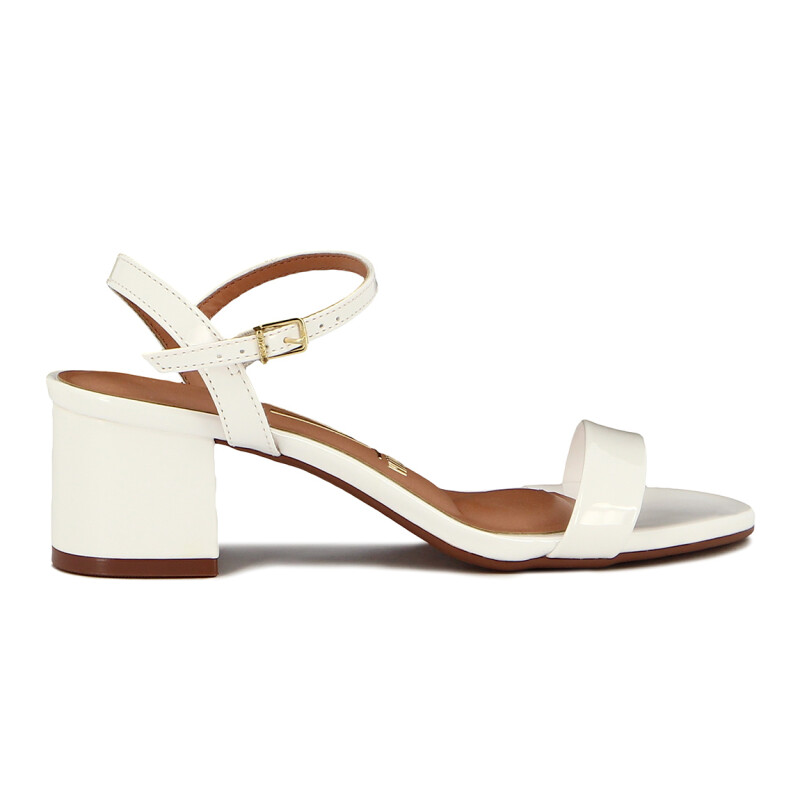 Sandalia Formal Mujer Vizzano Taco Bajo Charol Blanco