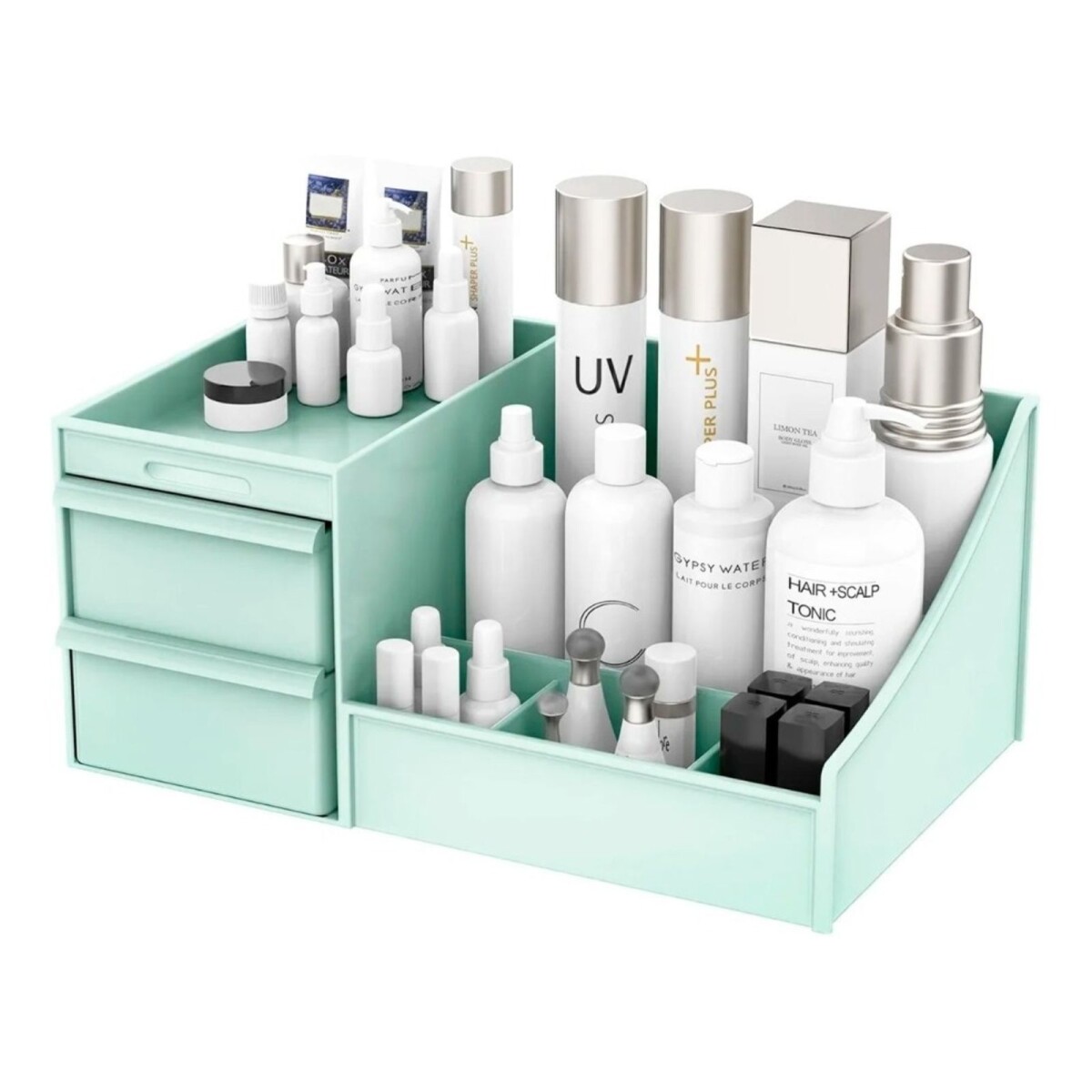 Caja Organizadora Grande Cosméticos Escritorio Tocador - Color Variante Verde 