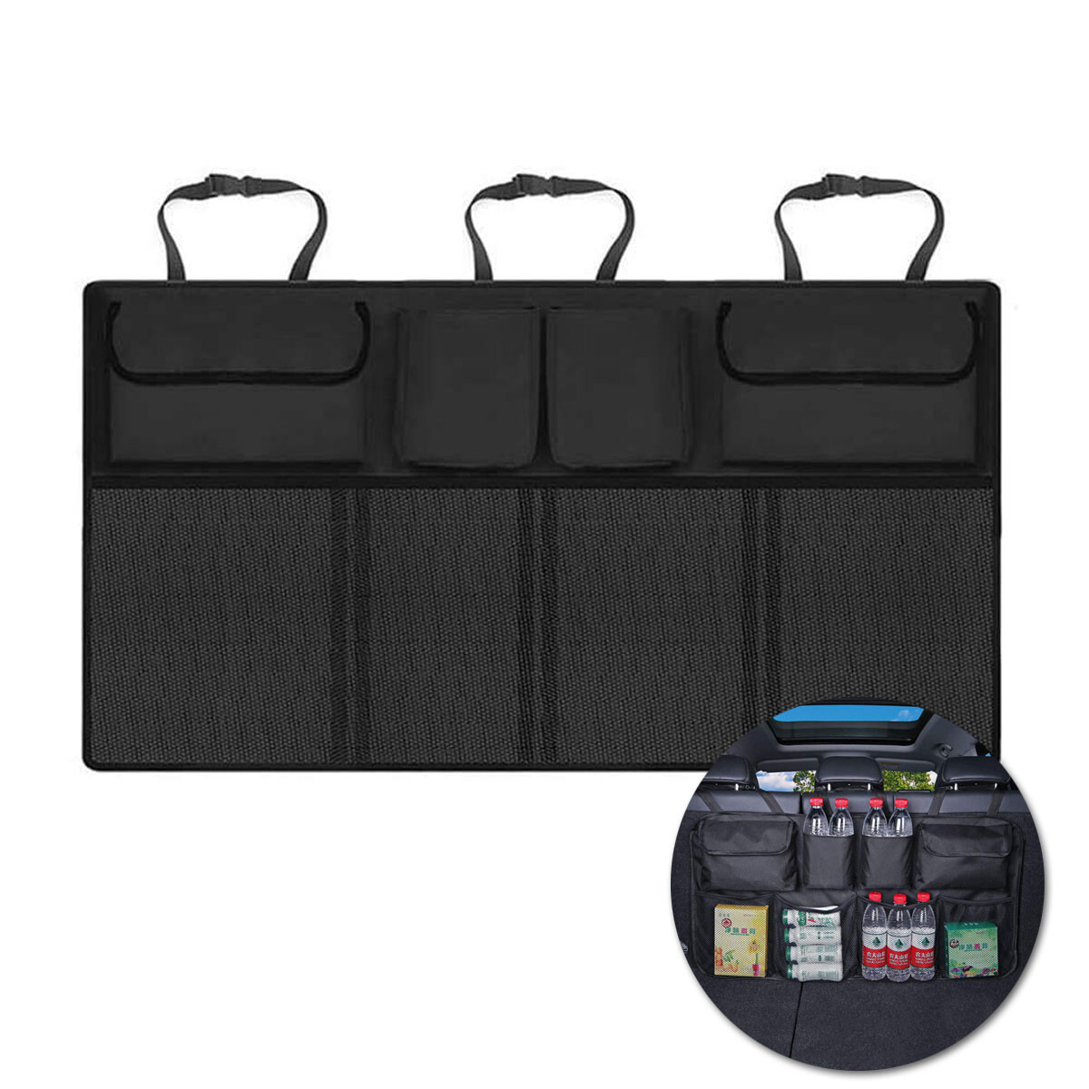 Organizador De Auto Para Respaldo Varios Compartimentos - Negro 