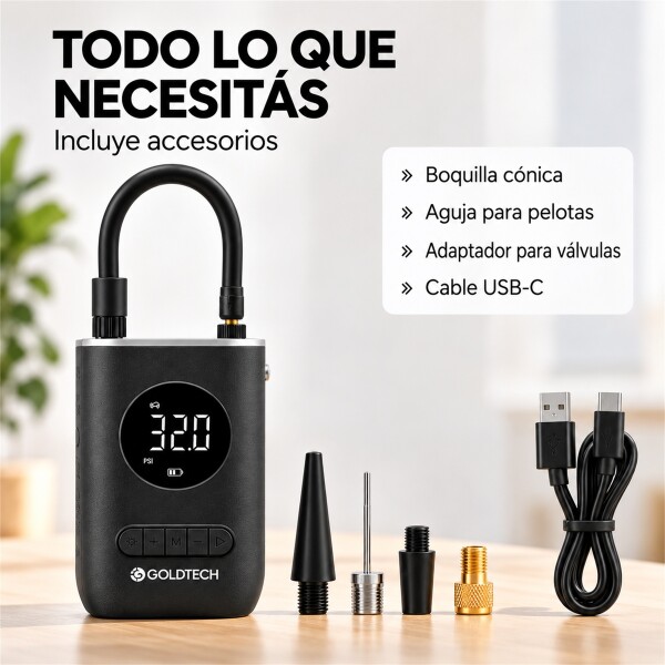 Inflador Compresor Portátil Goldtech Negro