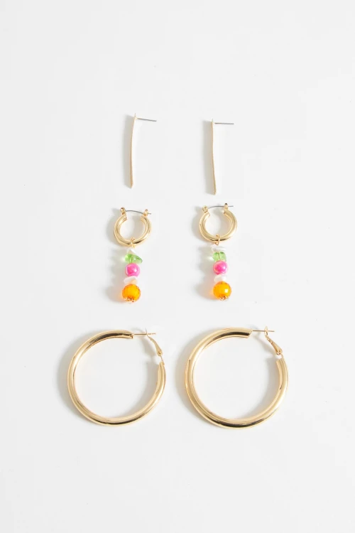 Set de aros mostacilla dorado
