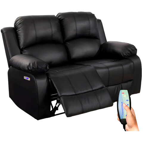 Sofá Sillón 2 Cuerpos Reclinable Masajeador Electrico Living Color Variante Negro