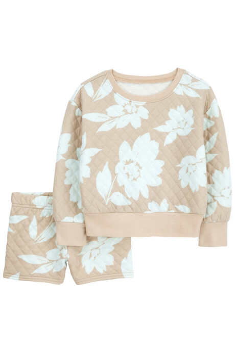 Set dos piezas de algodón capitoneado, short y buzo diseño floral Set dos piezas de algodón capitoneado, short y buzo diseño floral