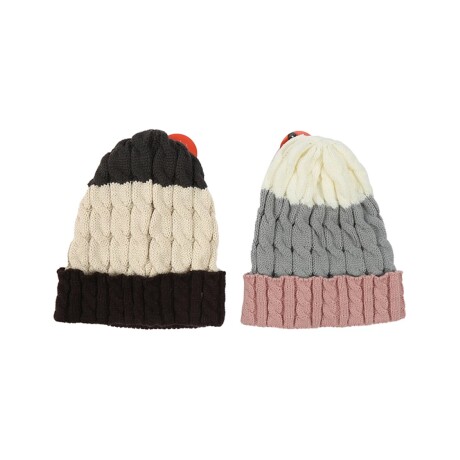 Gorro de Lana Tejido a Rayas con Pompón Canva Negro/Crudo