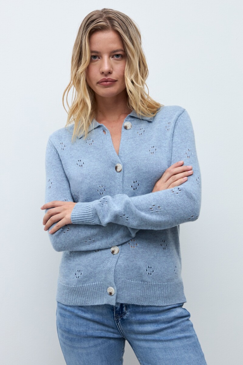 Cardigan calado celeste melange