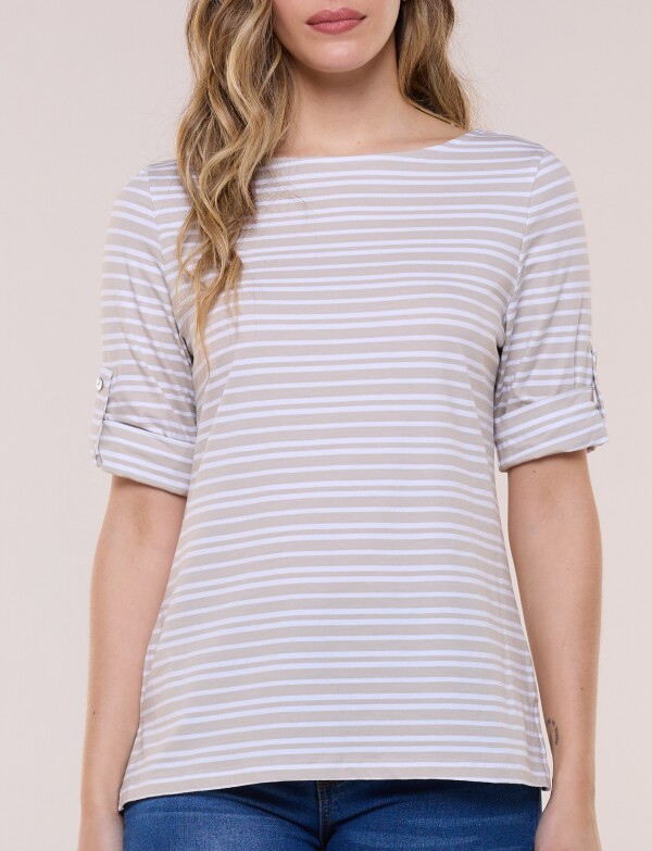 Remera De Algodón Lineas BEIGE