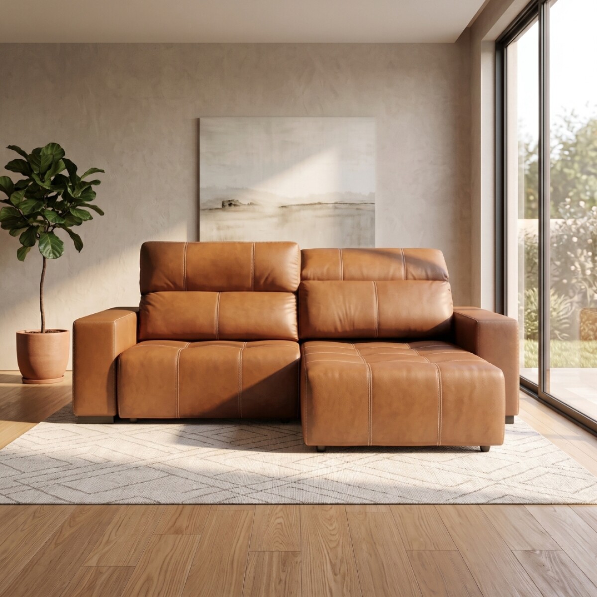 Sillón cama Madrid - 4 Cuerpos 100% Cuero - Mostarda 