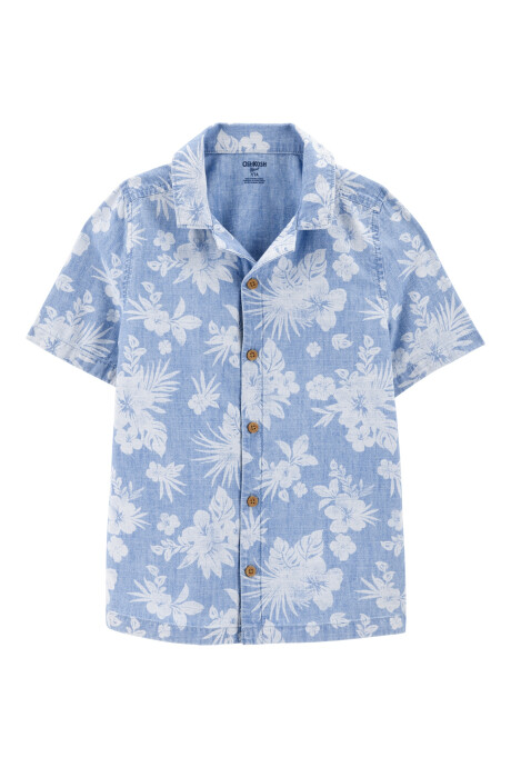 Camisa de algodón, manga corta, diseño tropical Sin color