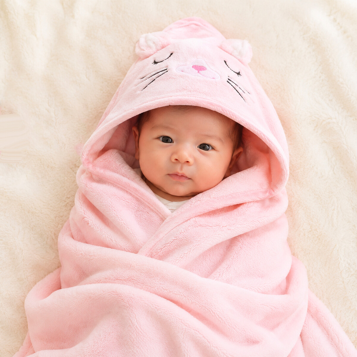 Toalla De Bebe Con Capucha Animales 80x80cm - Rosa 