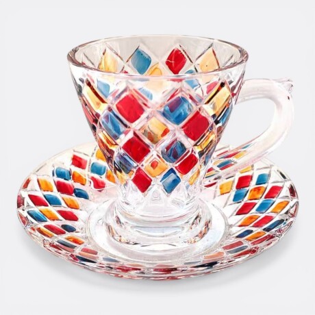 Set Taza Y Plato Tipo Vitral Colorido Modelo