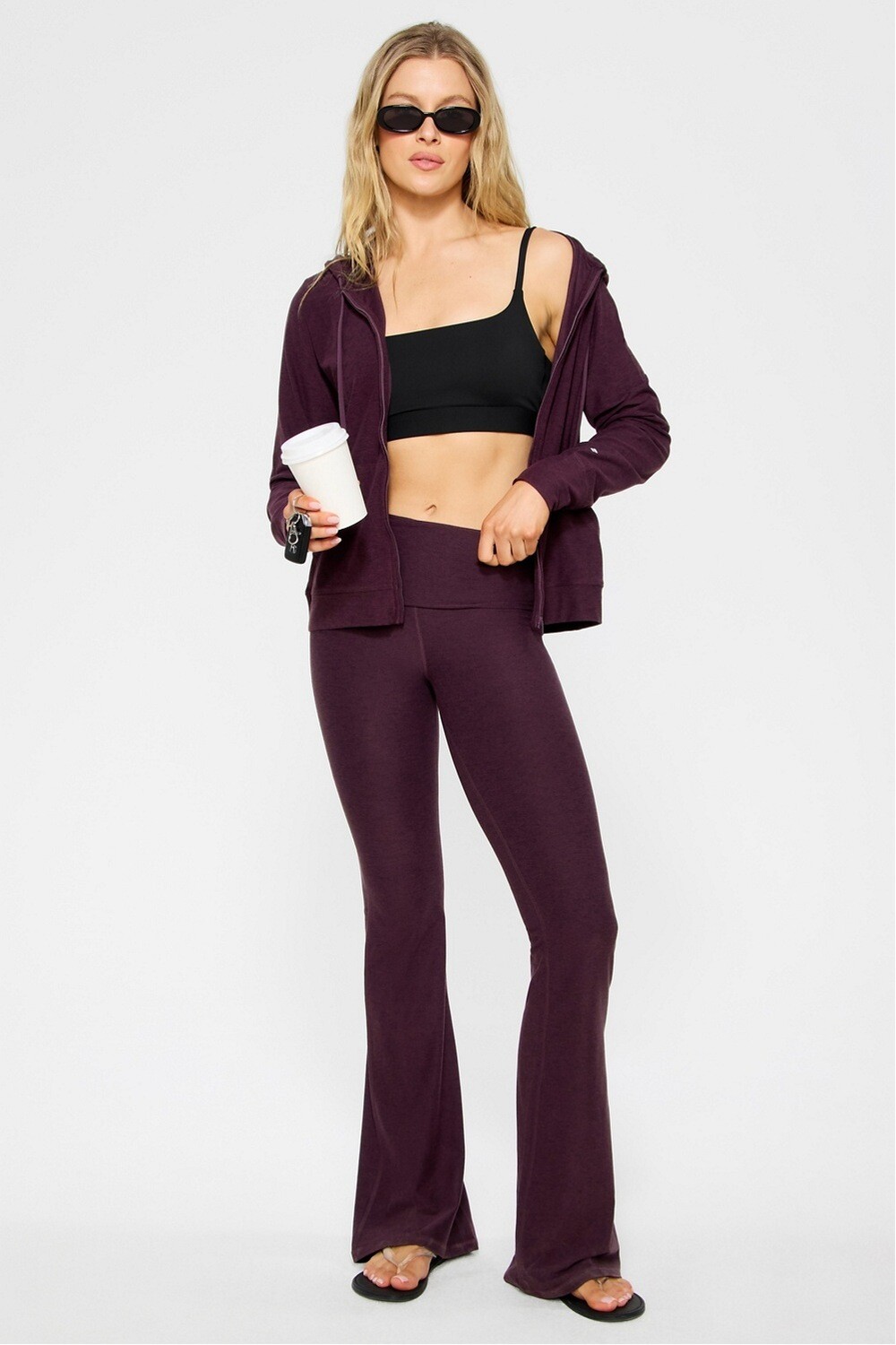 Leggings Flare Cloud Jersey Foldover Mujer Oxblood Heather