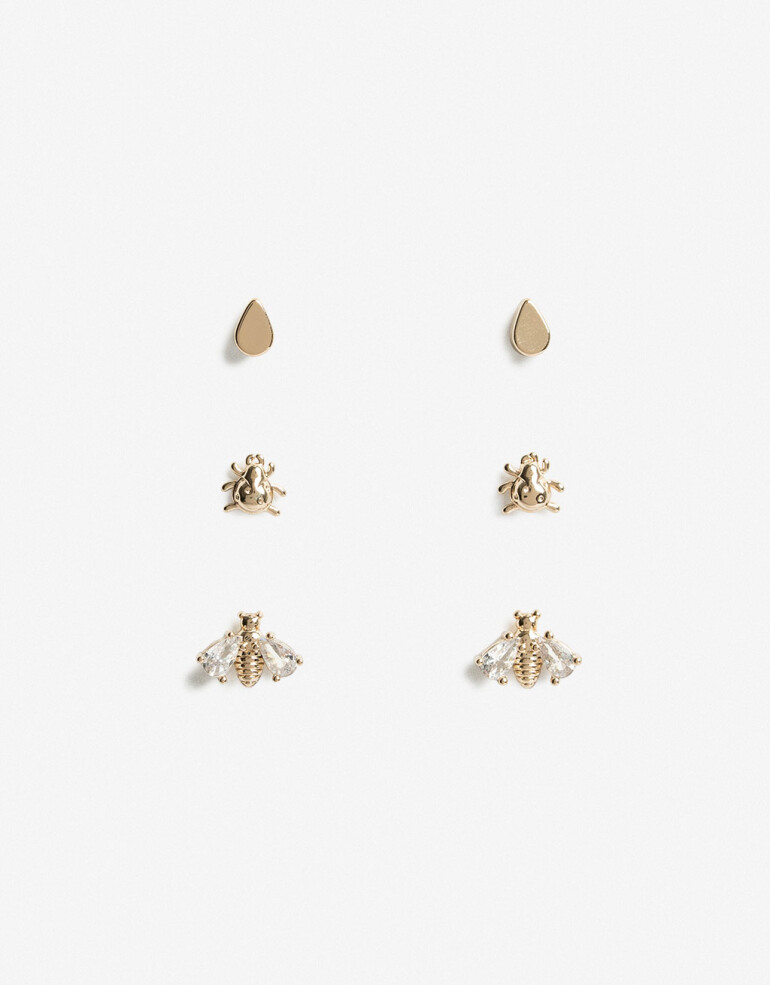 Aros Sets Strass Set De Aros Pasantes De Charms Con Cubic - Dorado