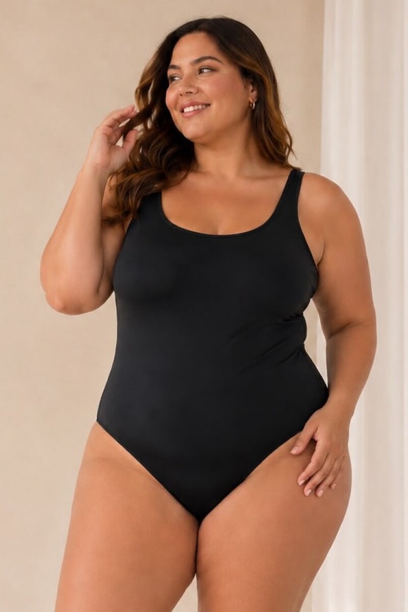 Malla Victoria – Enteriza clásica con corte bajo busto y UV+50 Negro