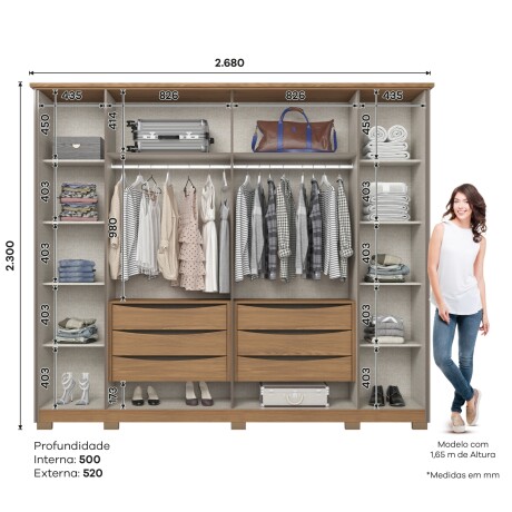 ROPERO DUBAI 6 PUERTAS 6 CAJONES INTERNOS CON ESPEJO GUARDARROPA CLOSET ARMARIO OFF WHITE