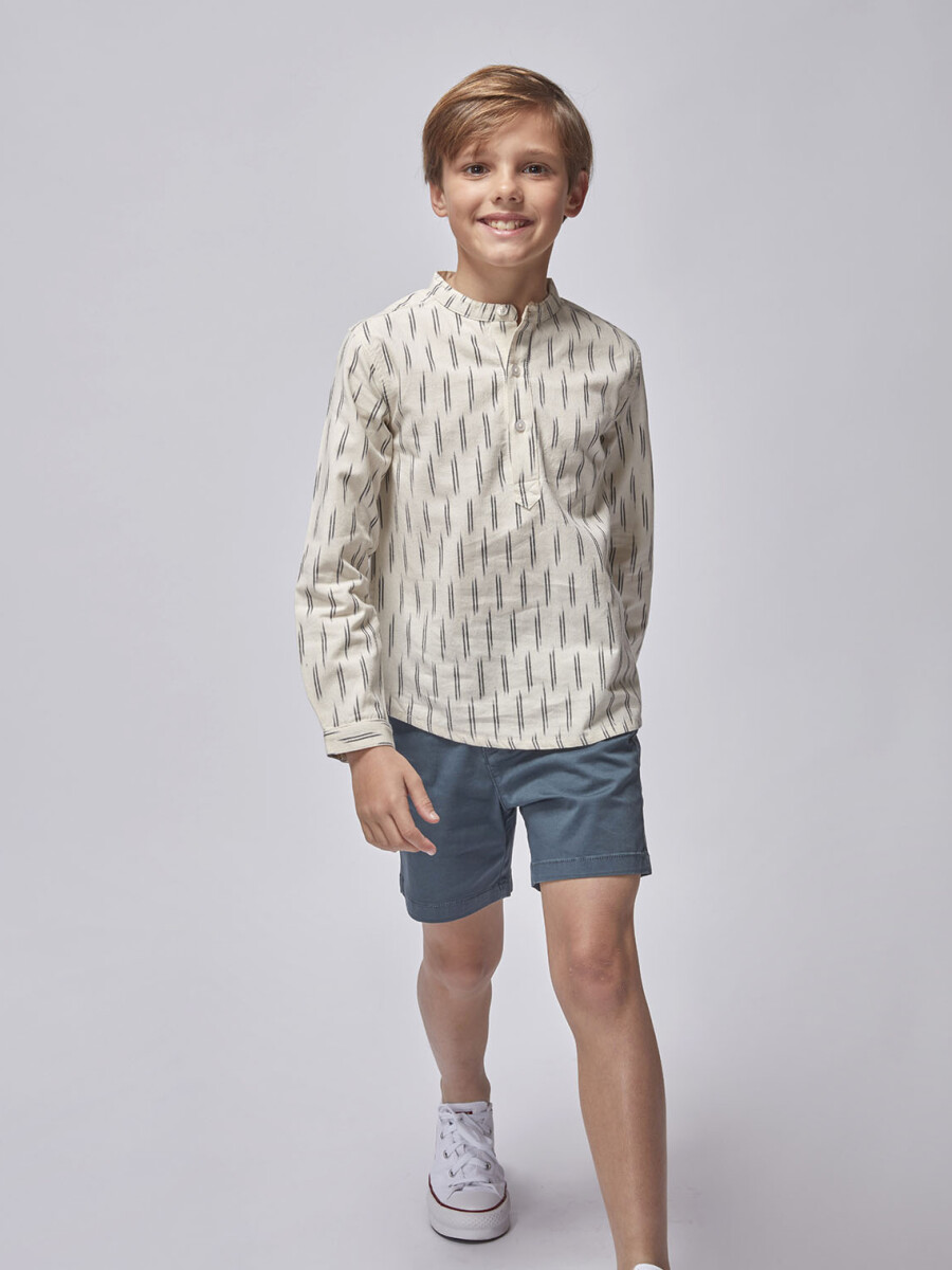 Camisa Estampada Ikat Blanco Roto