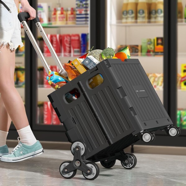 Carro Caja Plegable Ruedas Multiuso Hierro Carrito Escalera Variante Color Negro