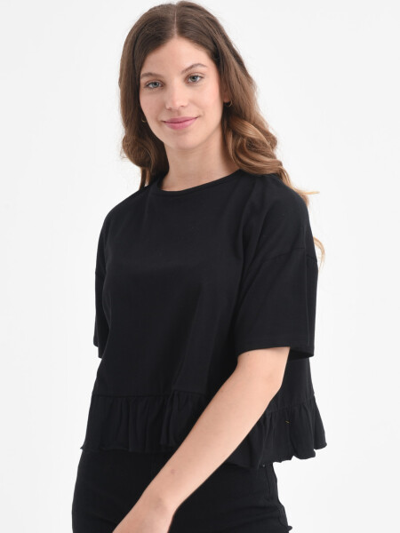 Camiseta con volados manga corta algodón orgánico Negro