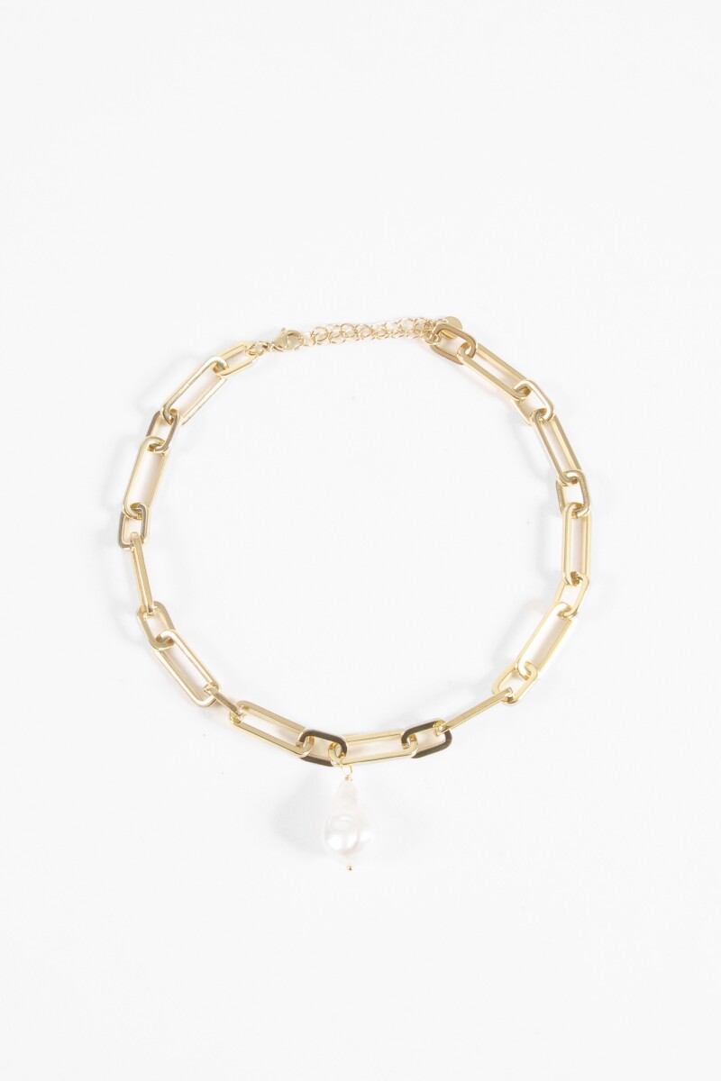 Collar gargantilla acero dije perla dorado