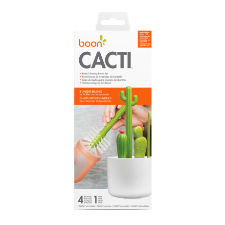 Pack de 4 cepillos Limpiamemas cactus con vaso escurridor blanco