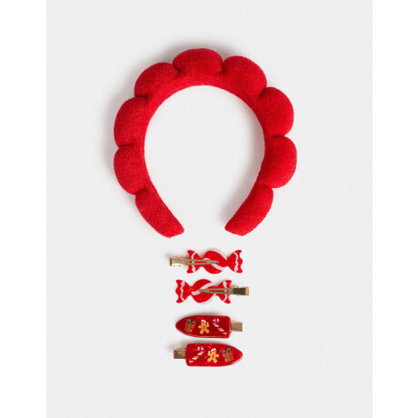 Set De Vincha Y Piquitos Navidad Rojo Oscuro