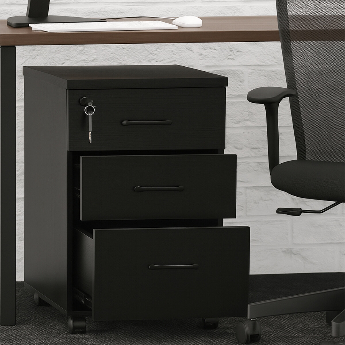 Cajonera con llave 3 Cajones - Negro 