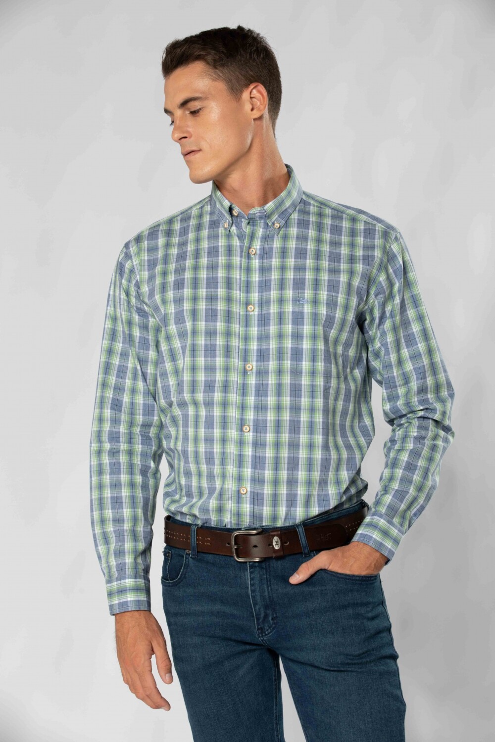 CAMISA CUADROS Celeste
