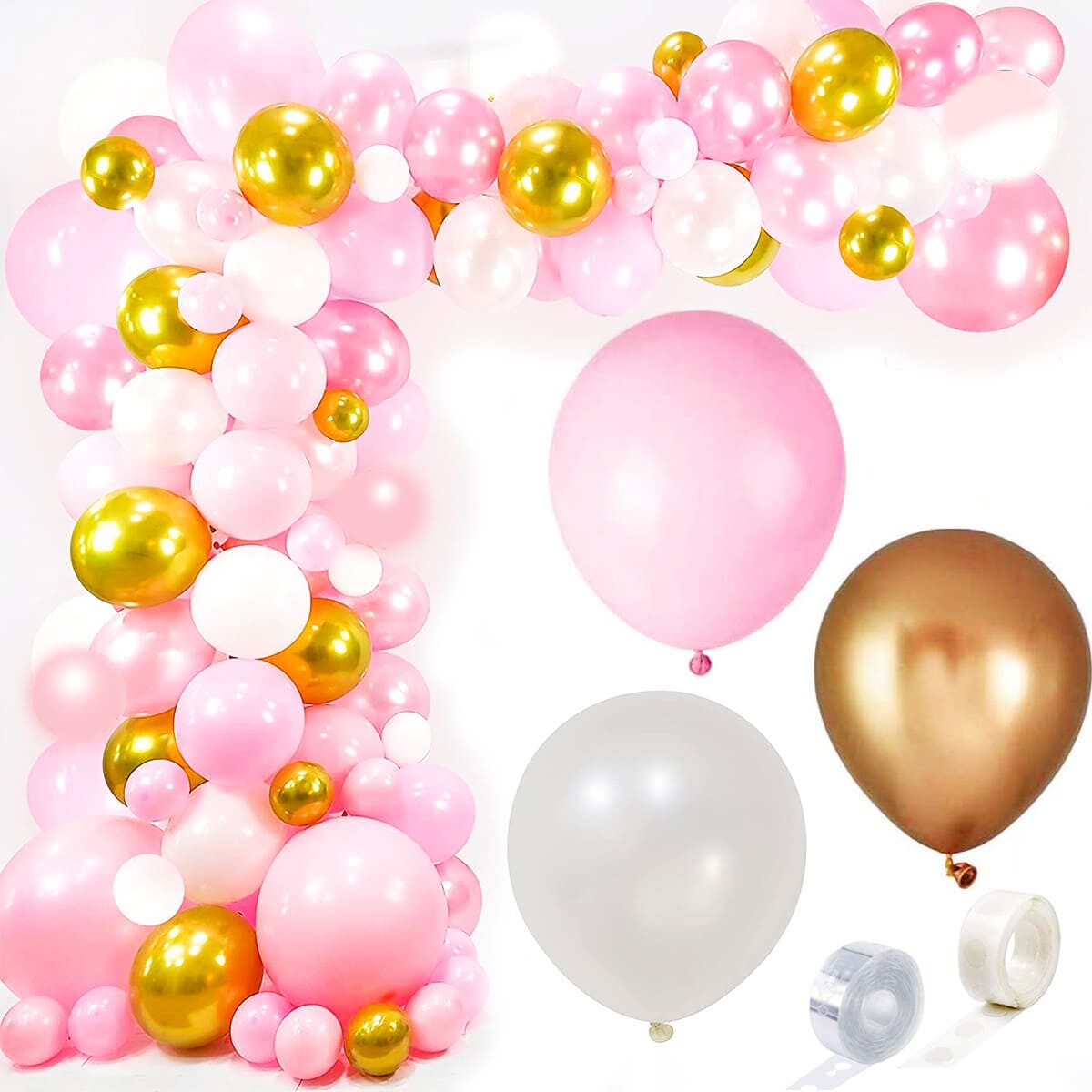 Set Globos N20 112pcs Rosa y Dorado Fiesta Cumpleños - Rosa 