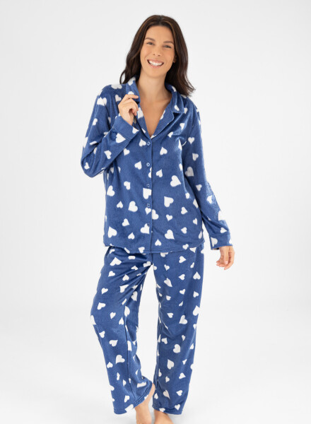 Pijama americano polar corazones Azul
